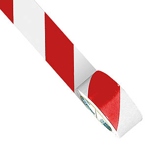 33m x 75mm Hazard Warning Floor Tape - Red/White